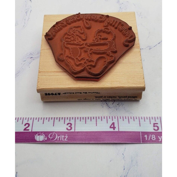 Bear and Rabbit Your My Berry Best Friend Rubber Stampede Wood Mounted Stamp - Picture 6 of 7